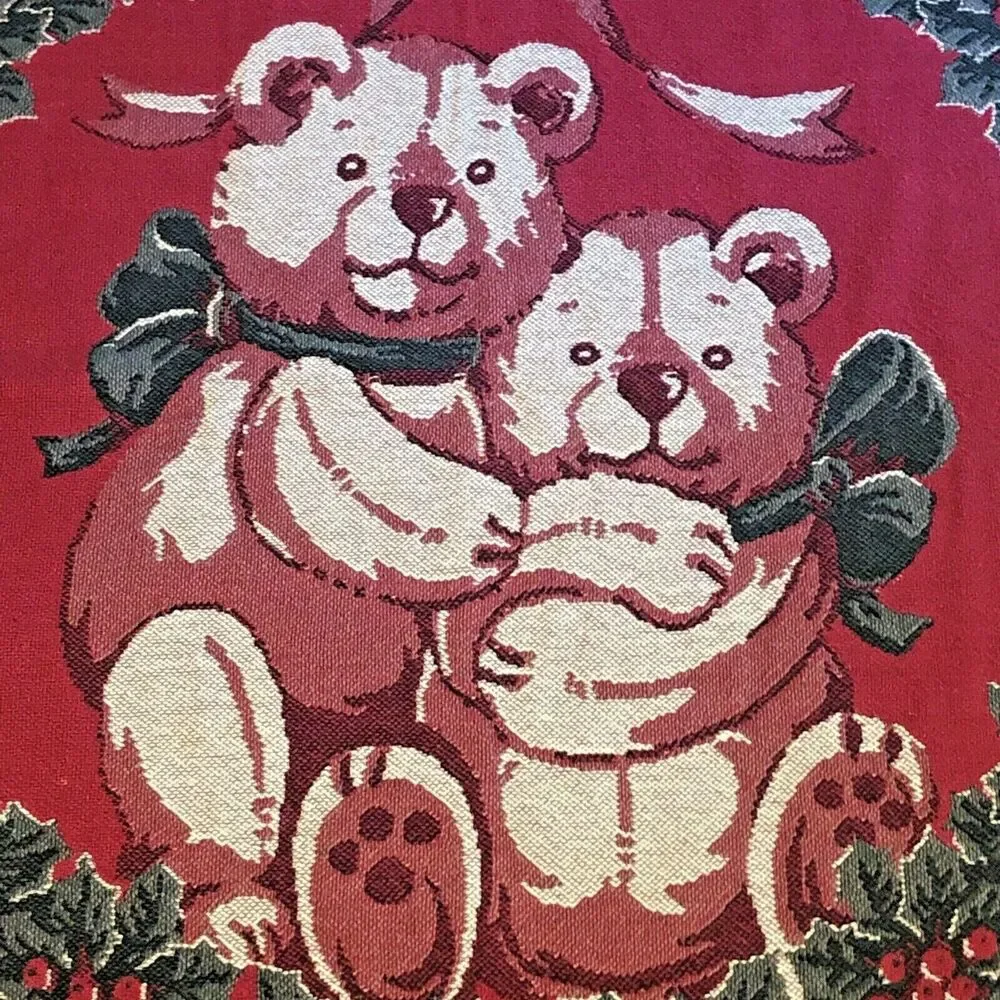 Fieldcrest Christmas Bears Woven Tapestry Throw Blanket VTG Holiday Grandma-core